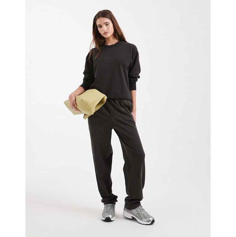 Pieces straight leg joggers co-ord in washed black 112746623