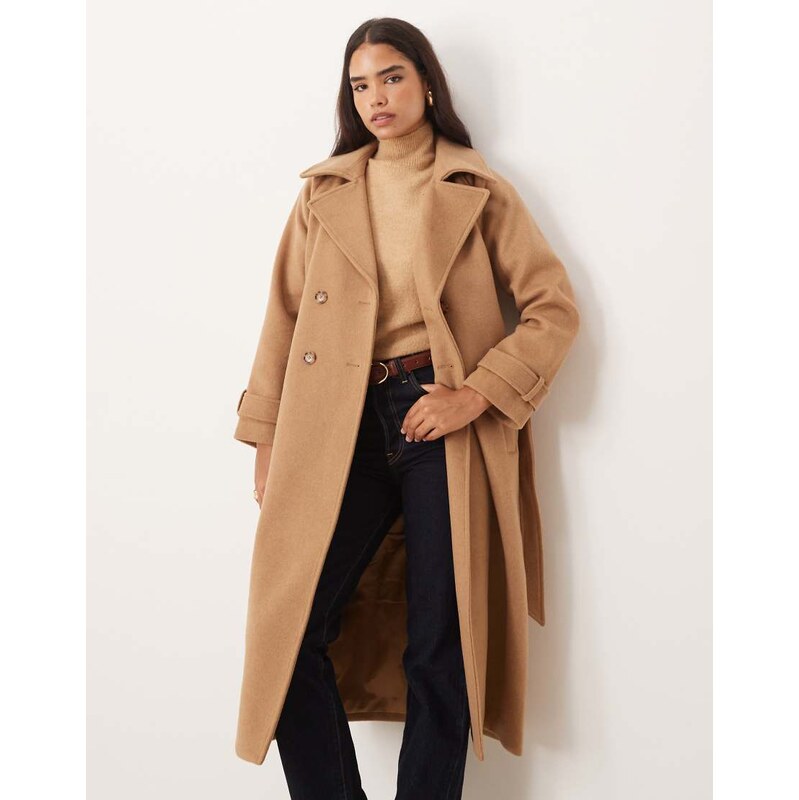 Abercrombie & Fitch wool blend maxi belted trench coat in camel 109823457