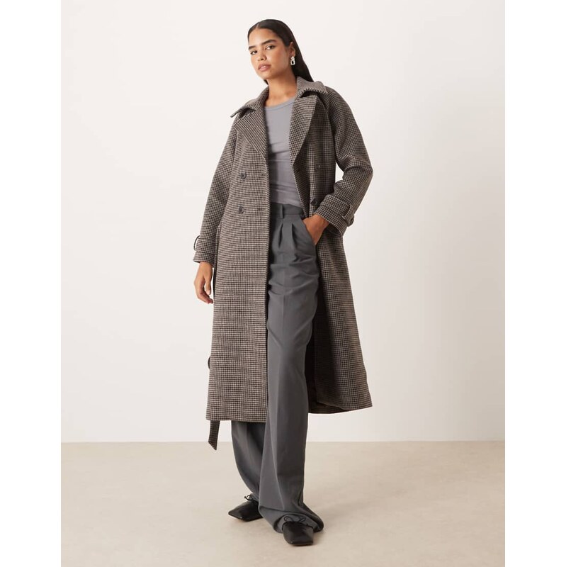 Abercrombie & Fitch wool blend maxi trench coat in gingham-Multi 109823455