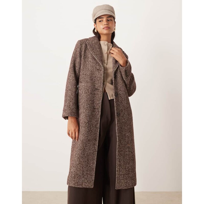 Abercrombie & Fitch wool blend tailored herringbone top coat in brown 109823456