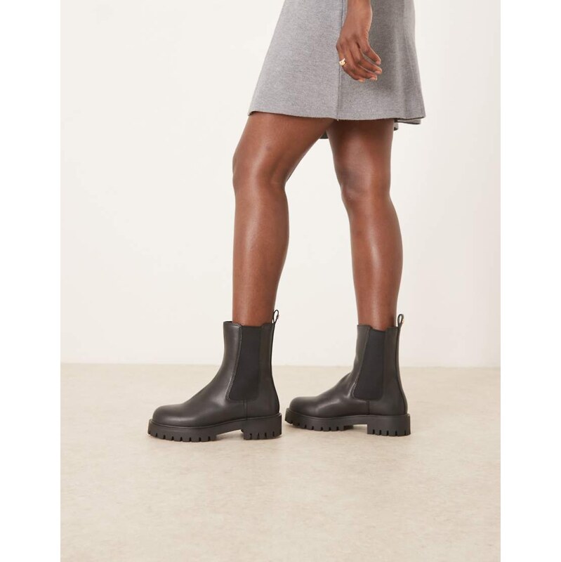 Mango faux fur lined chunky chelsea boot in black