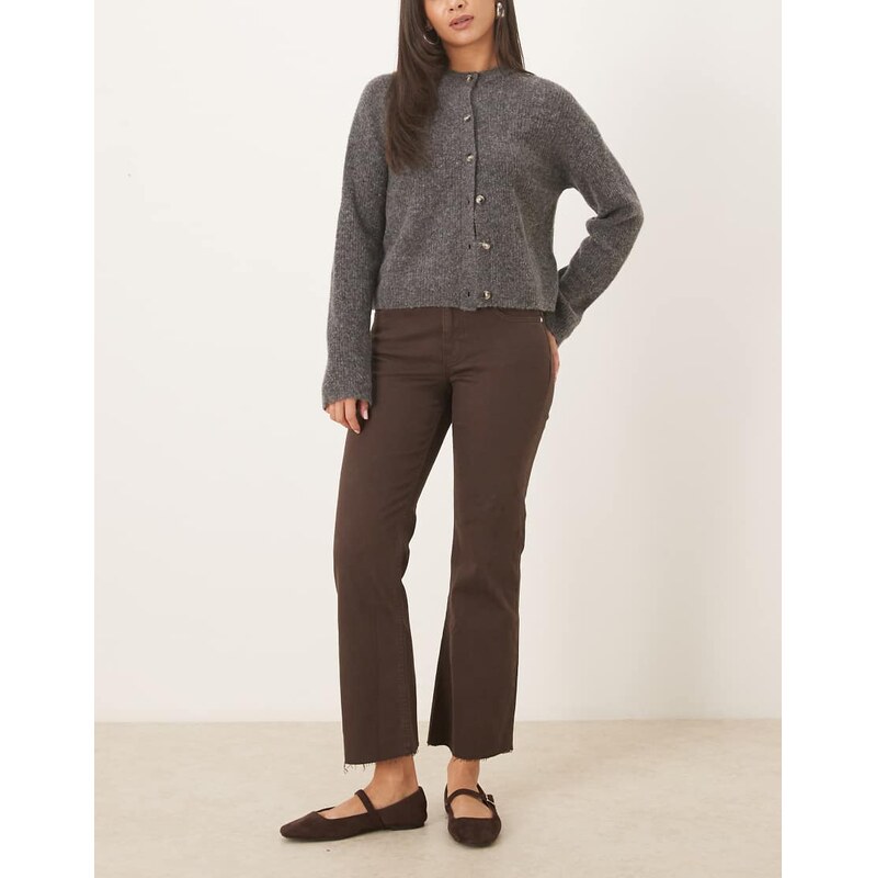 Mango Sienna cotton mix frayed hem kickflare jean in brown