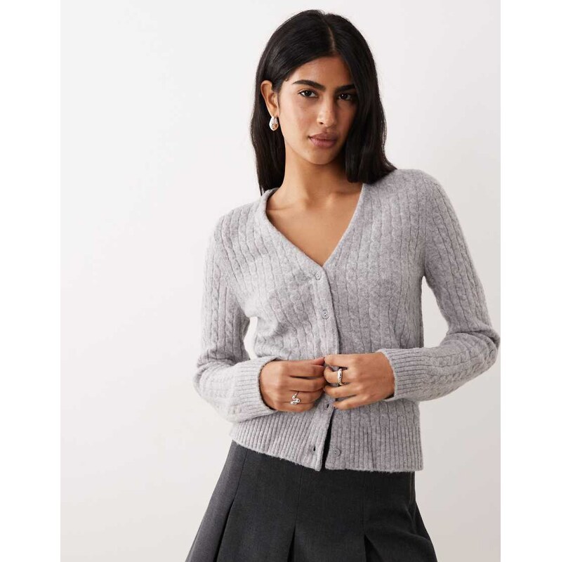 Mango cable knit v neck cardigan in grey