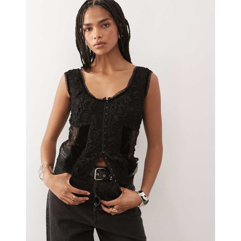 Reclaimed Vintage cami tea top in mixed satin and velvet with