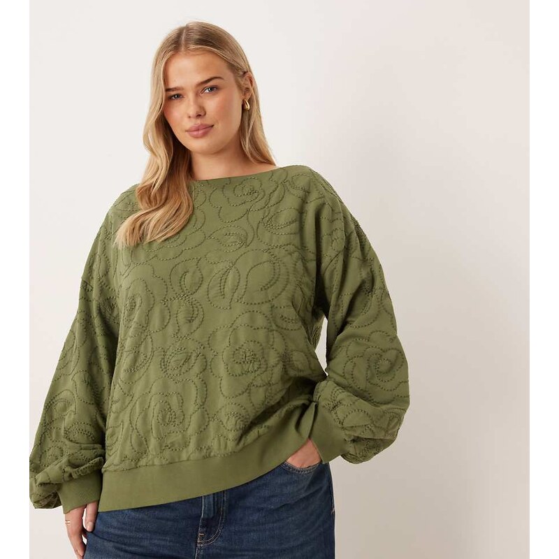 ASOS Curve ASOS DESIGN Curve off shoulder sweatshirt with embroidery 115514437