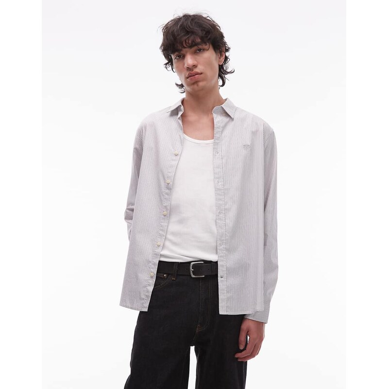Allsaints Nolan long sleeve shirt in beige - IVORY-White