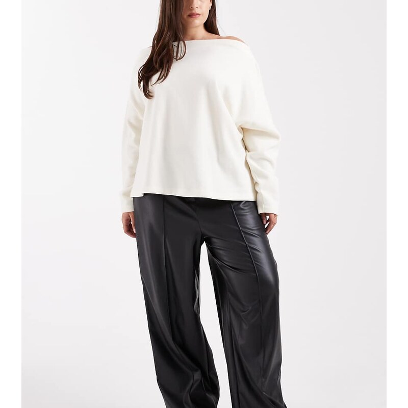 New Look Plus New Look Curve faux leather wide leg trousers in