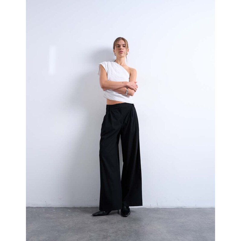 Topshop tailored pleated high waist trouser in black