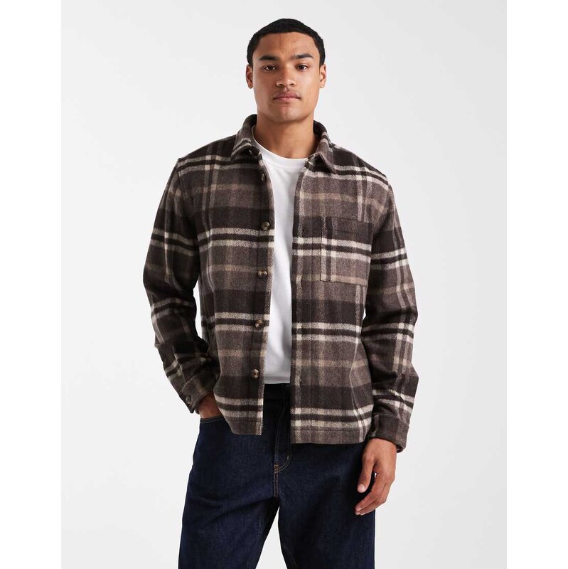 New Look relaxed fit overshirt in brown check