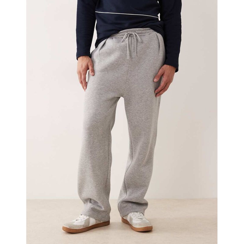 ASOS DESIGN wide leg joggers with pinched hem in grey marl