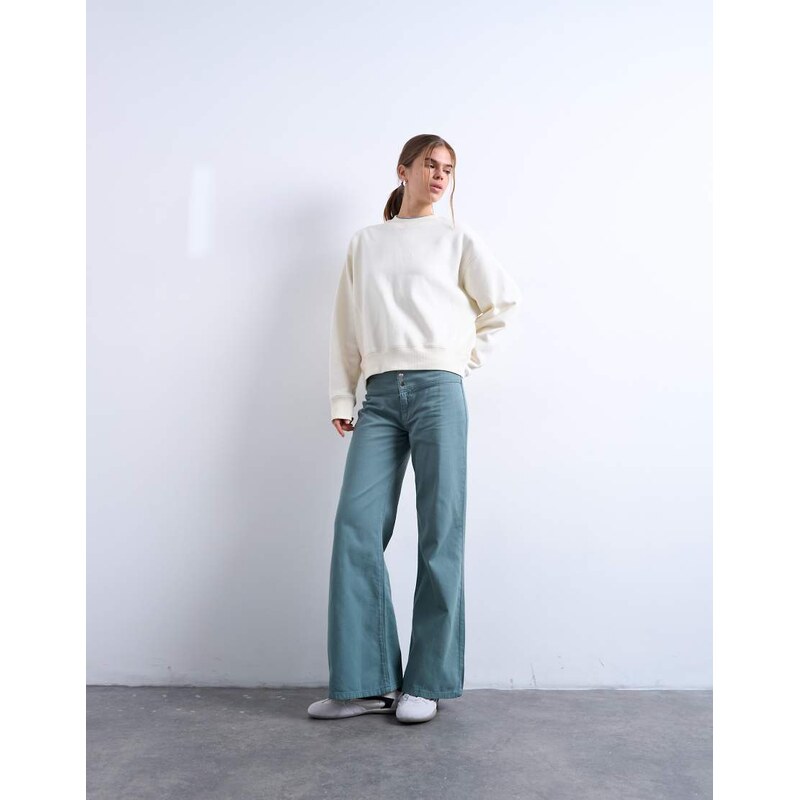 Topshop low rise flared trouser in blue-Green