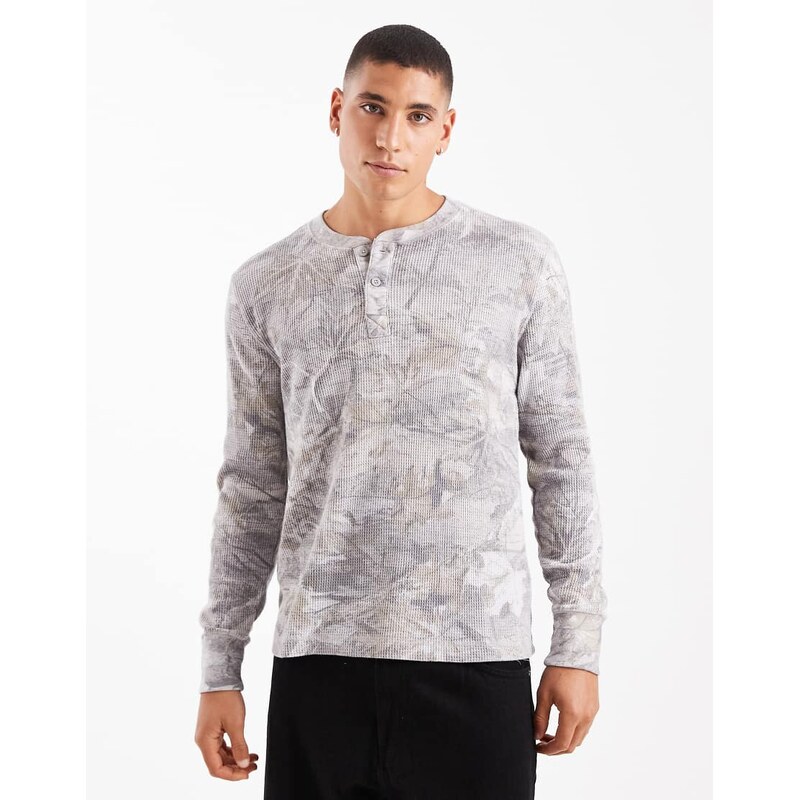 Hollister long sleeve thermal henley top in camo-Multi