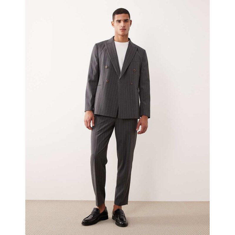 ASOS DESIGN pinstripe relaxed tapered suit trousers in charcoal