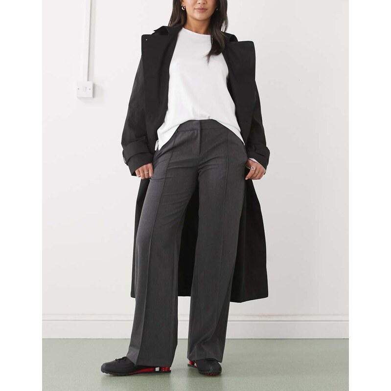 Weekday wide leg pleated trousers in dark grey melange