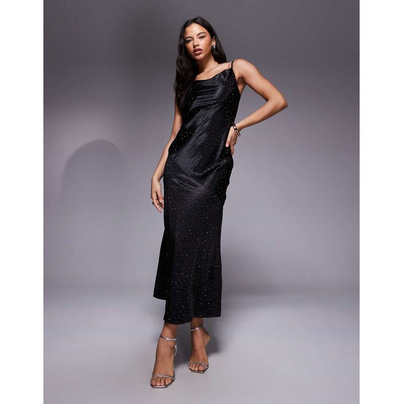 River Island hotfix detail slip dress in black