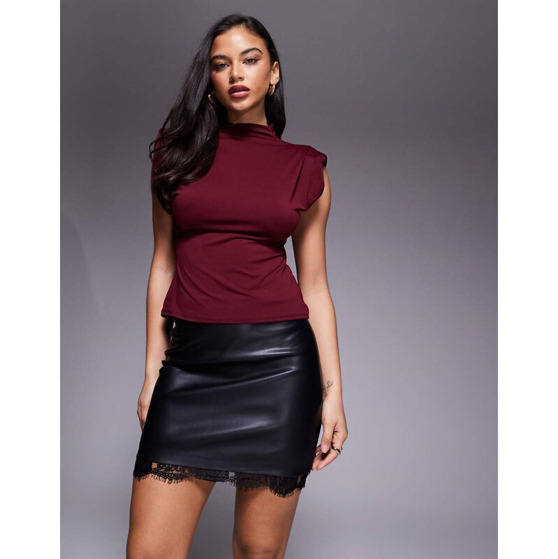 River Island lace detail mini skirt in black