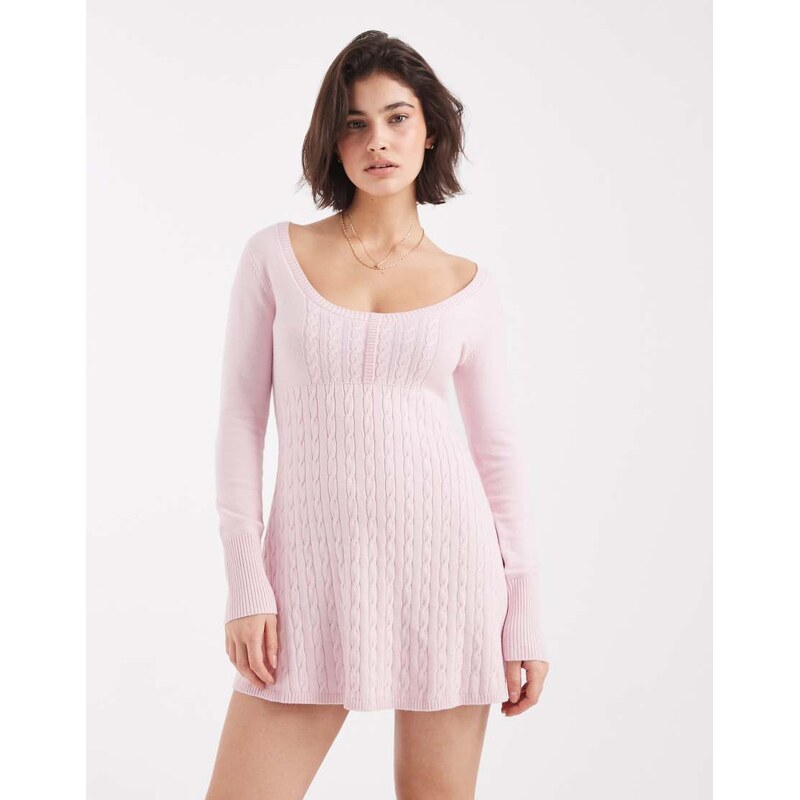Hollister button front babydoll knitted mini dress in pink