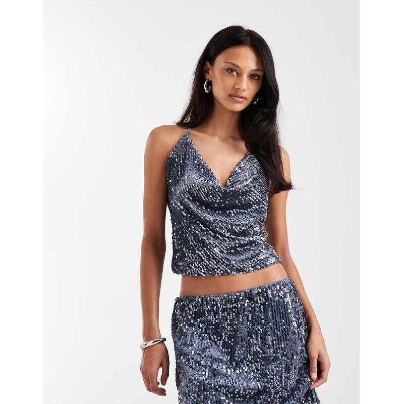 Miss Selfridge sequin halter top co-ord-Blue