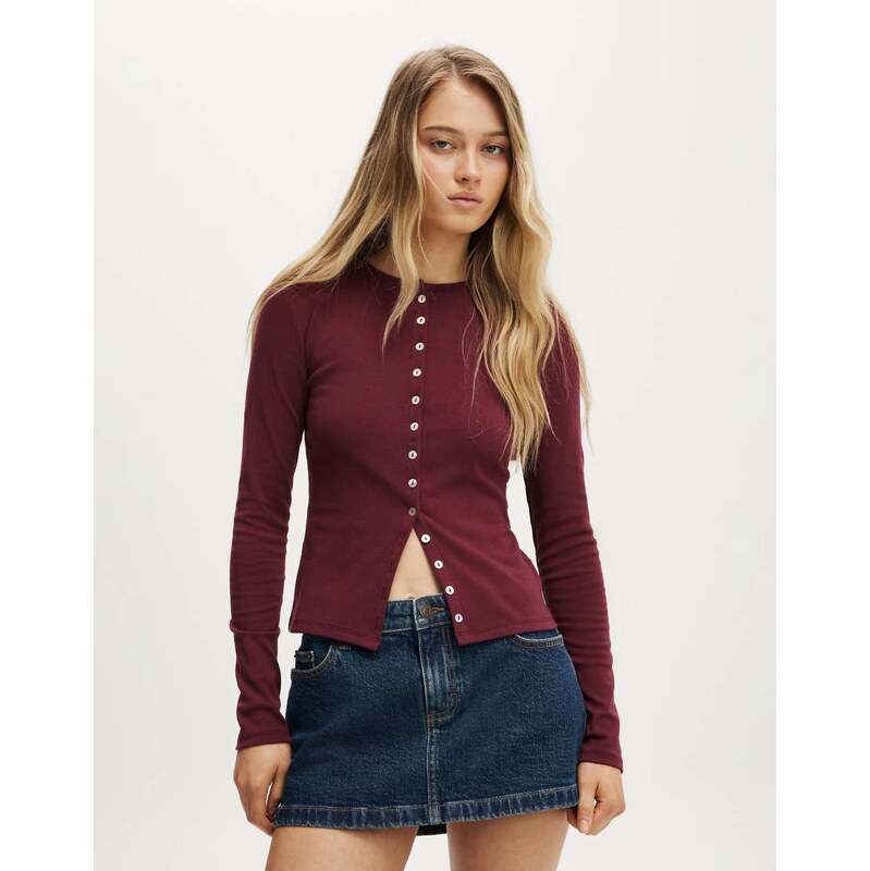 Cotton On Bailey button detail cardi in burgundy - AUBURN