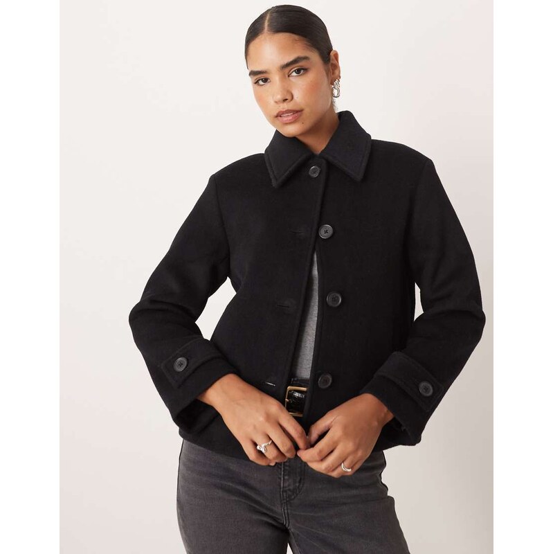 Abercrombie & Fitch wool blend button through short jacket in black 109833683
