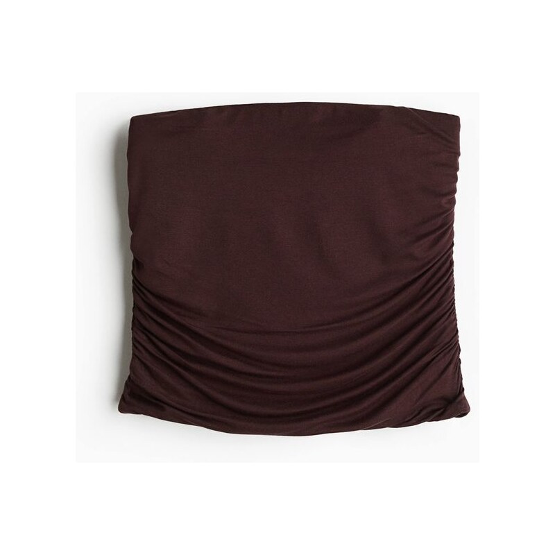 H&M - Řasený top bez ramínek - Tmavě Hnědá