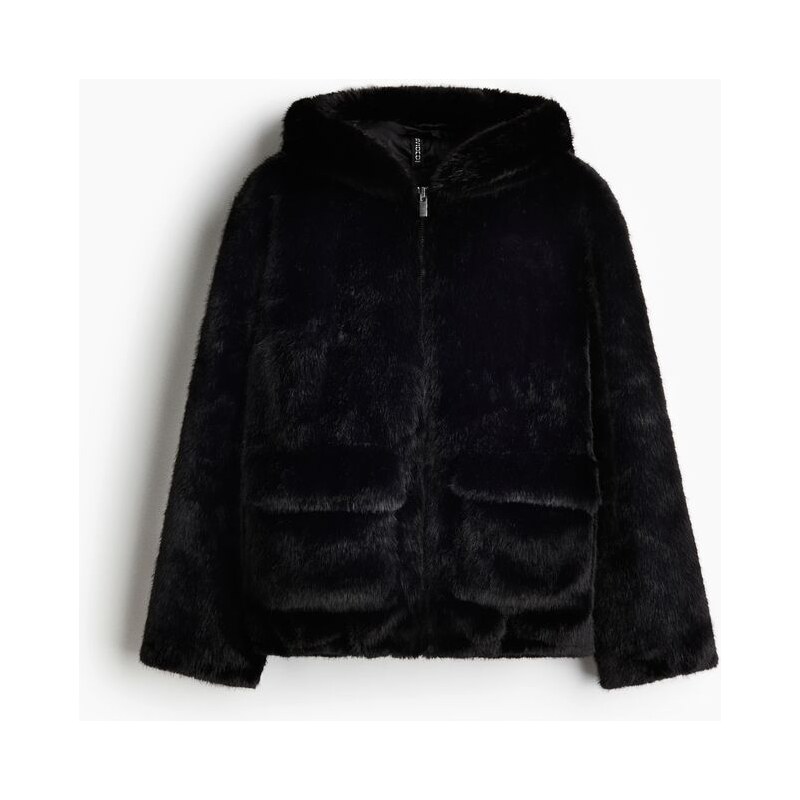 H&M - Huňatá bunda - Černá