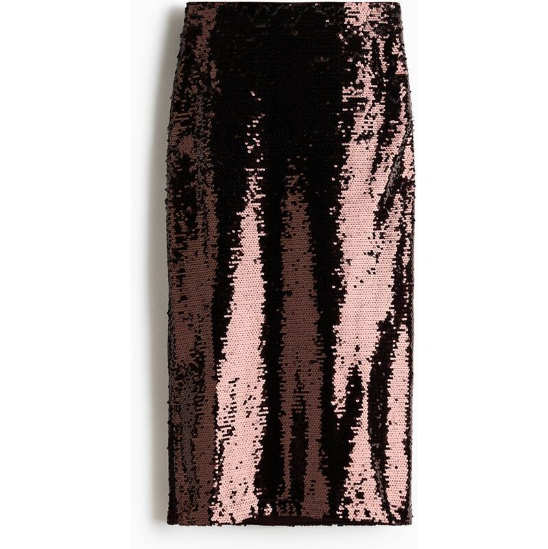 H&M - Midi sukně s flitry - Tmavě Hnědá