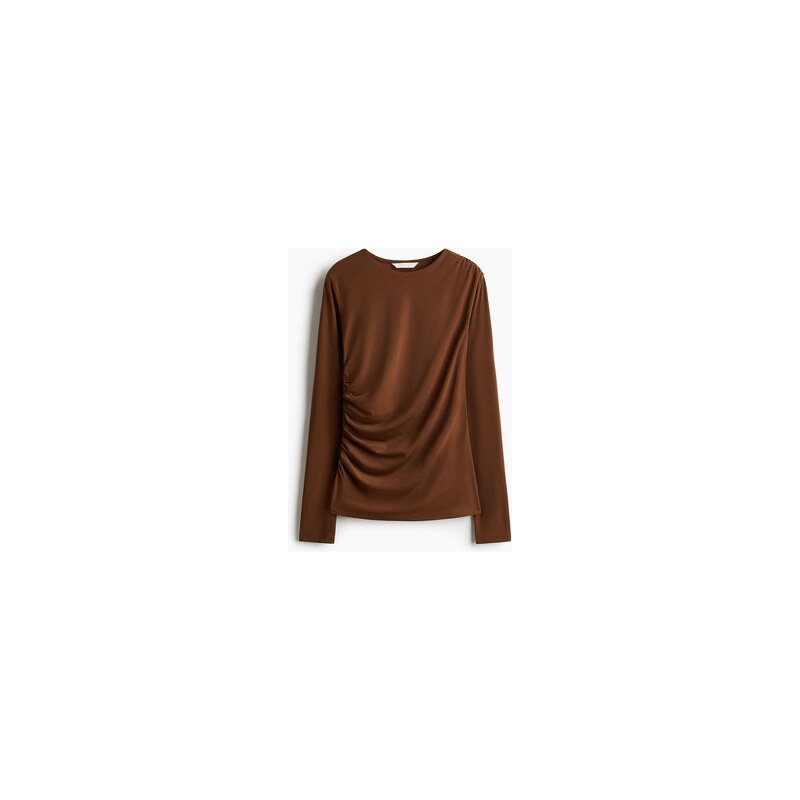 H&M - Řasený žerzejový top - Hnědá