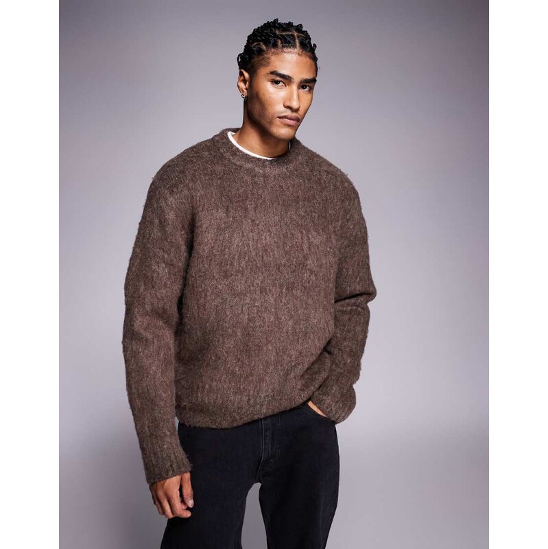 ADPT fluffy knit jumper in brown 111244114