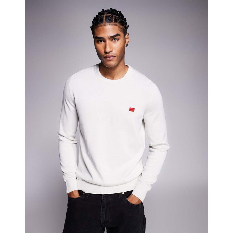 HUGO RED San Cassius label logo knit jumper in beige-Neutral