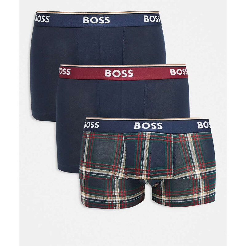 BOSS Bodywear 3 pack power trunks in navy and check