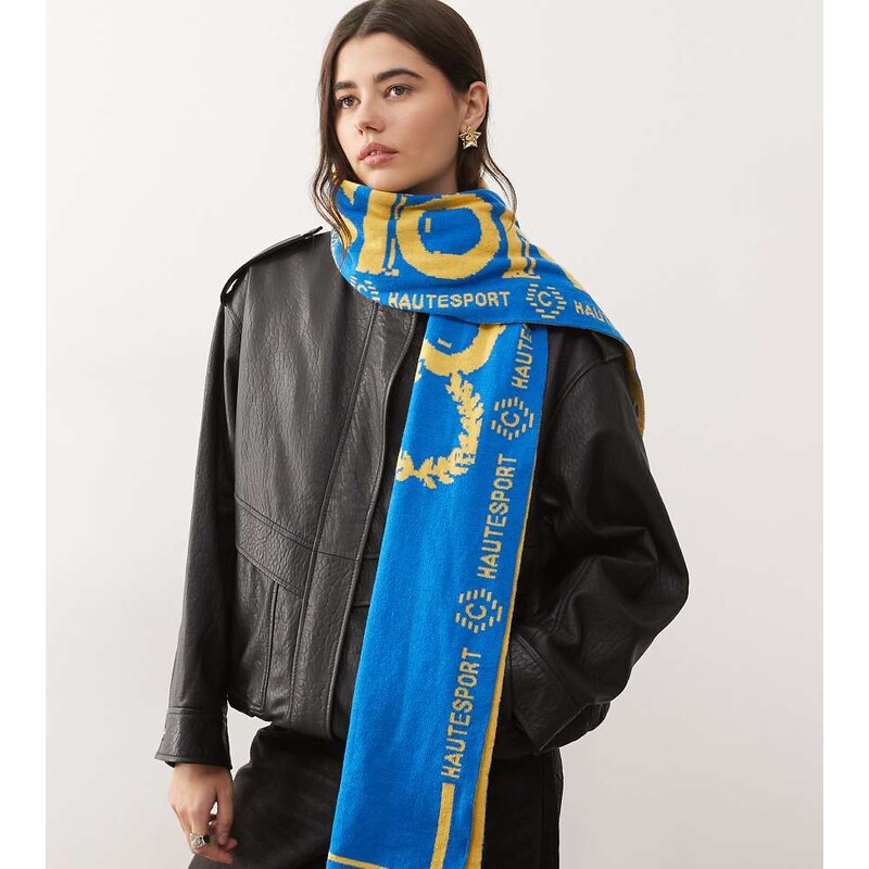 COLLUSION branded football scarf in blue and yellow-Multi