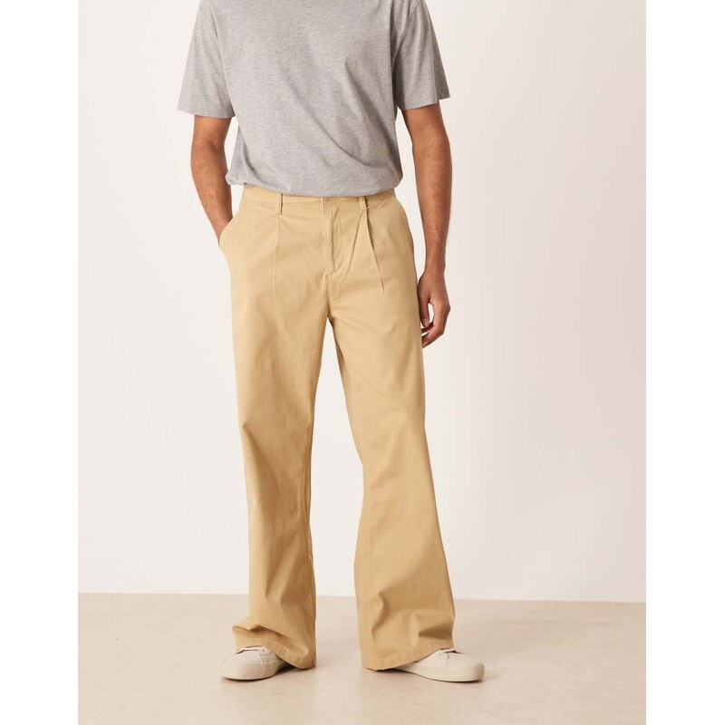 ASOS DESIGN loose chinos in beige with pleats-Neutral