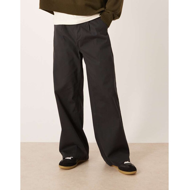 ASOS DESIGN loose chinos in black with pleats