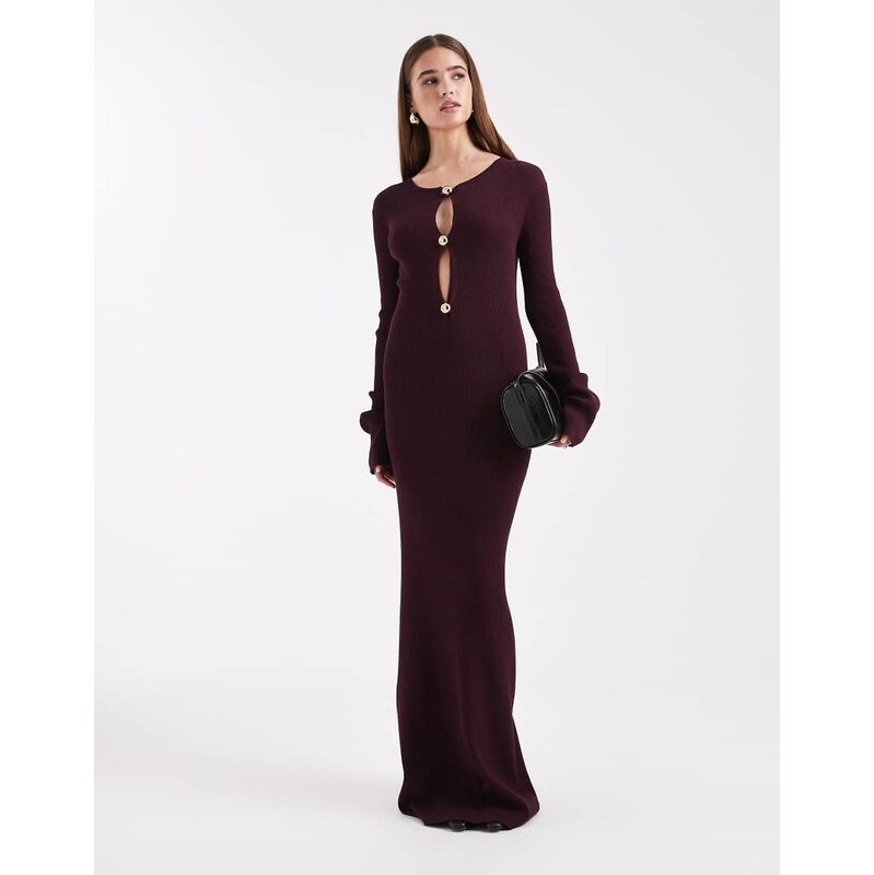 4th & Reckless ribbed knit gold hardware cut out flare sleeve maxi 109848612