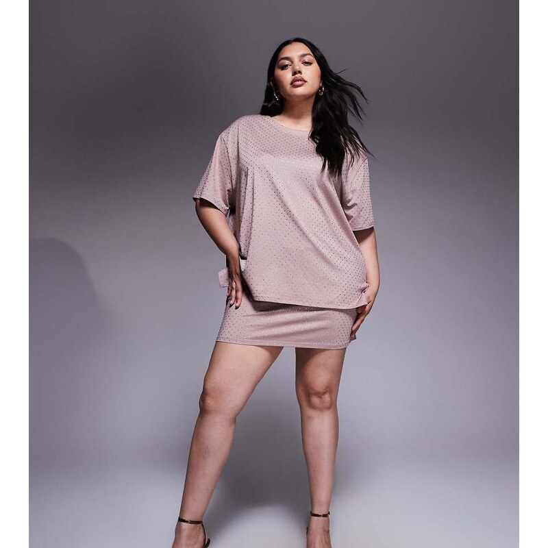 Renee Studio hotfix mini skirt co-ord in pink 109837588