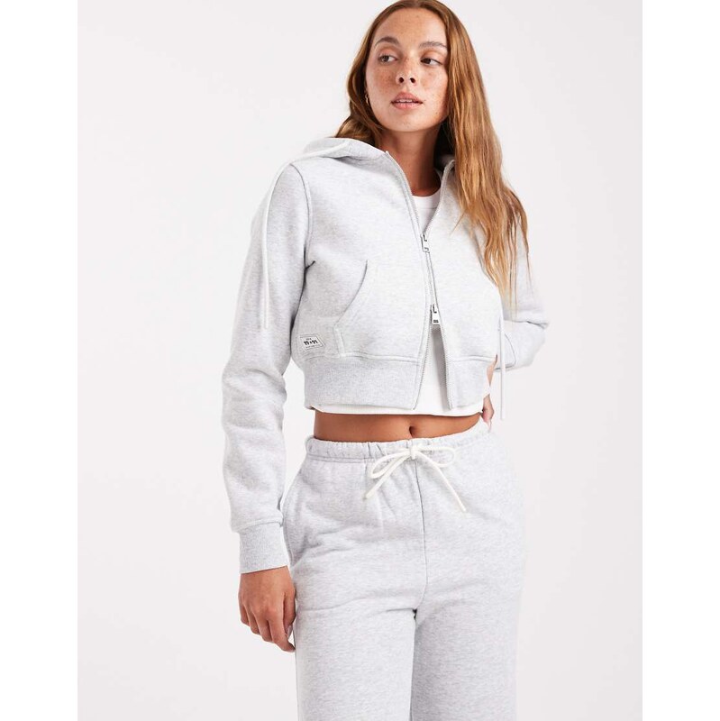 Cotton On cropped zip through hoodie in soft grey marle co-ord