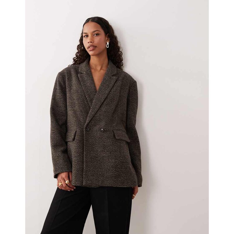 AWARE premium wool mix double breasted heritage style jacket in brown 109837610