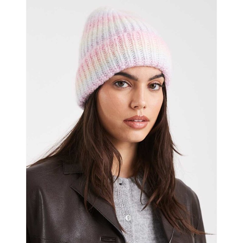 Pieces super soft beanie hat in pastel candy stripe-Multi 109837617