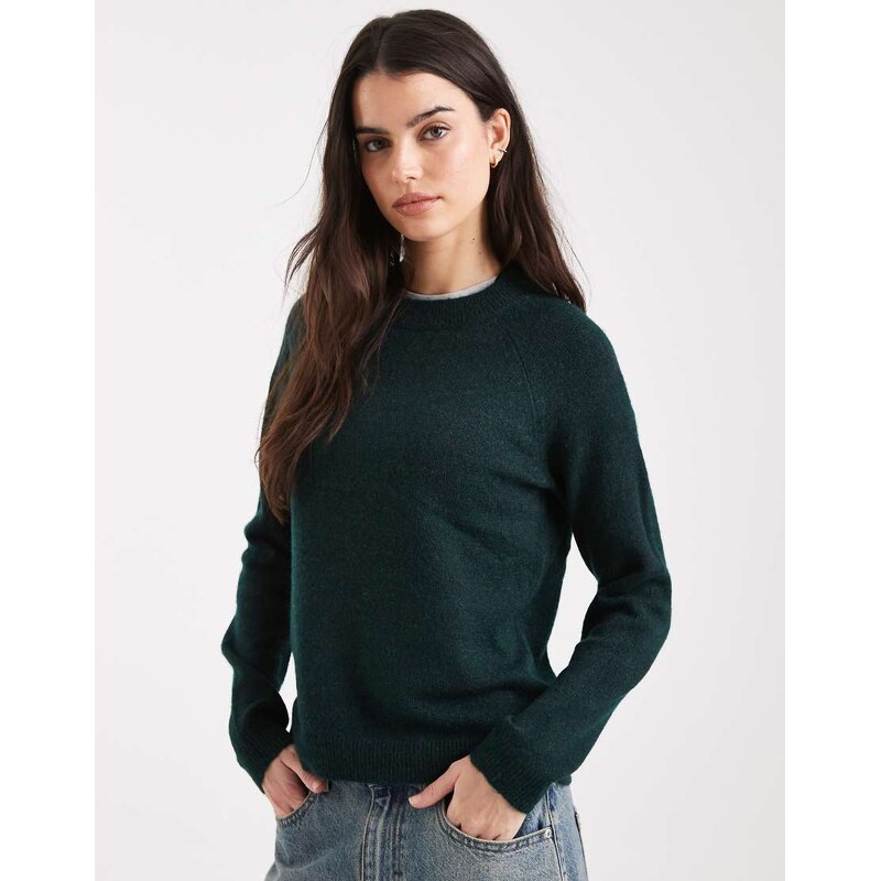 Pieces high neck jumper in deep green