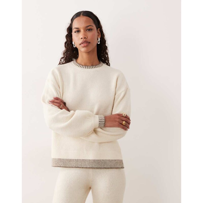 Vila contrast trim knitted jumper co-ord in birch-White 109837623