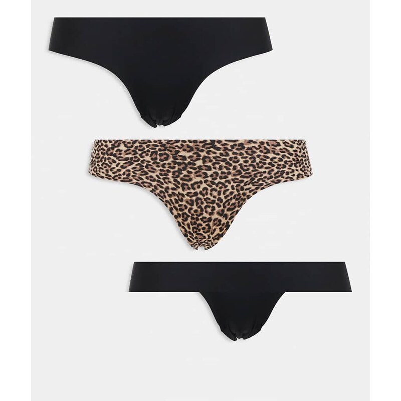 Cotton On 3 pack invisible cheeky brief in black and leopard-Multi 110395343