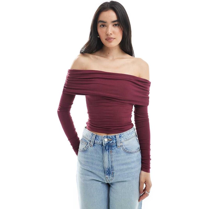 Cotton On Rhi gathered off the shoulder slinky long sleeve top