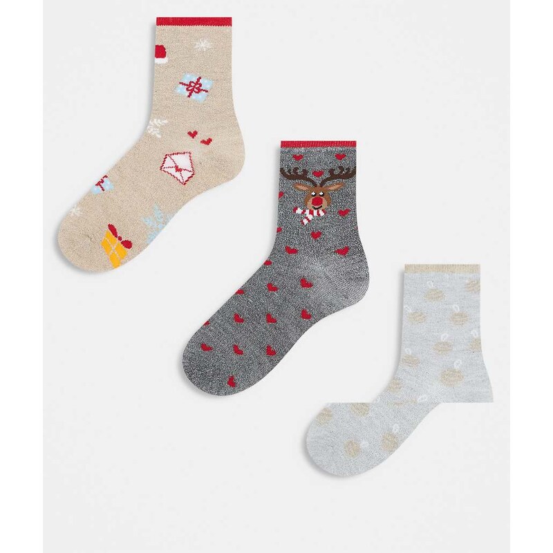 Pieces Christmas 3 pack glitter socks in light grey melange 109837679