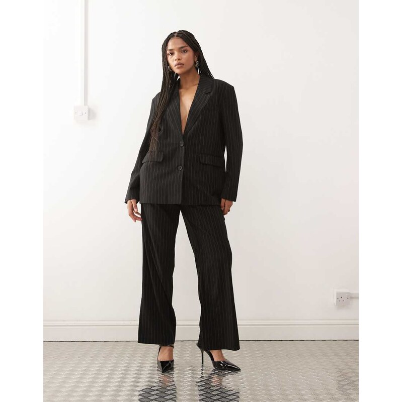 Noisy May loose fit tailored trouser co-ord in black pinstripe