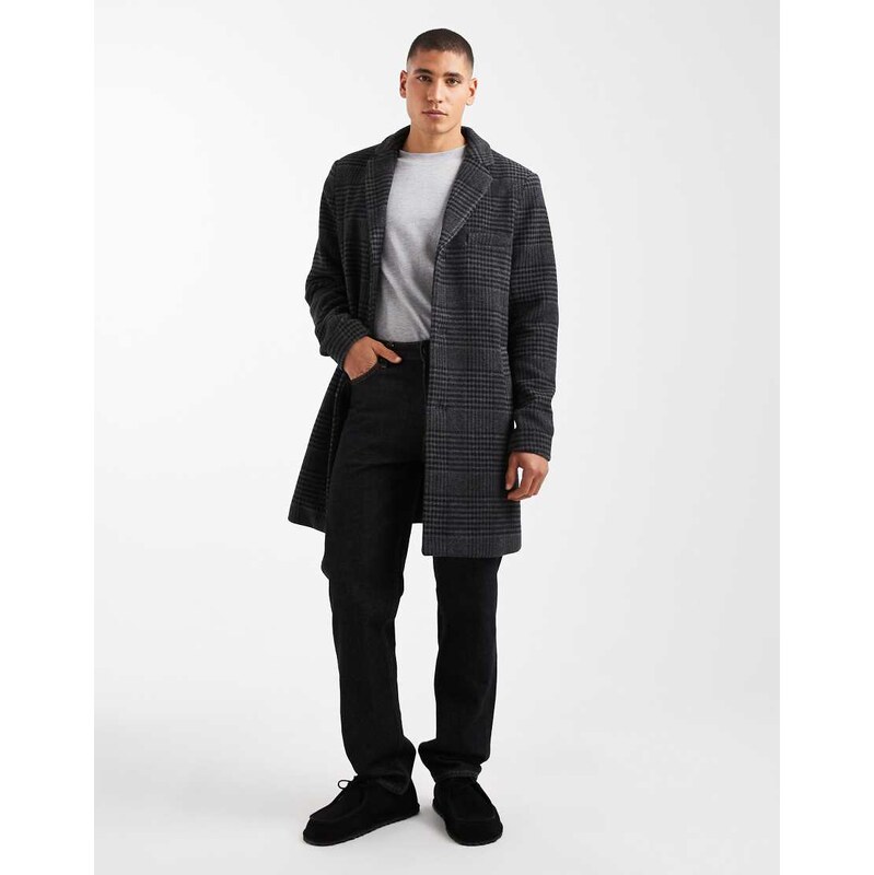 ONLY & SONS drop shoulder longline wool coat in grey check