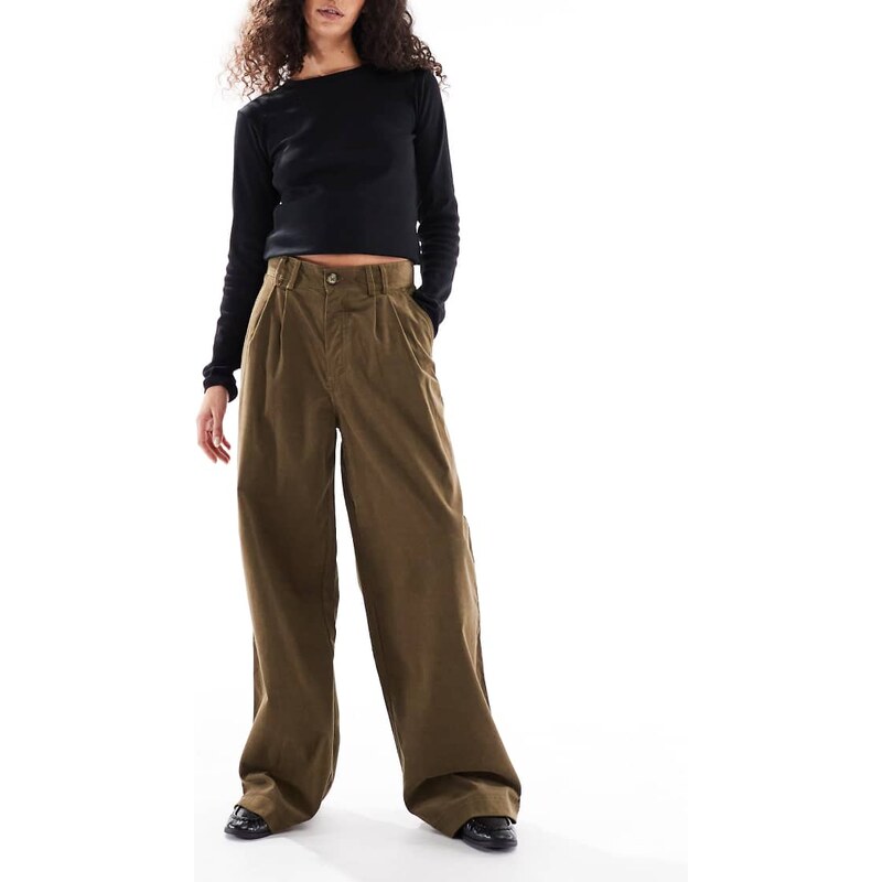 Object premium pleated baggy barrel leg corduroy trouser in