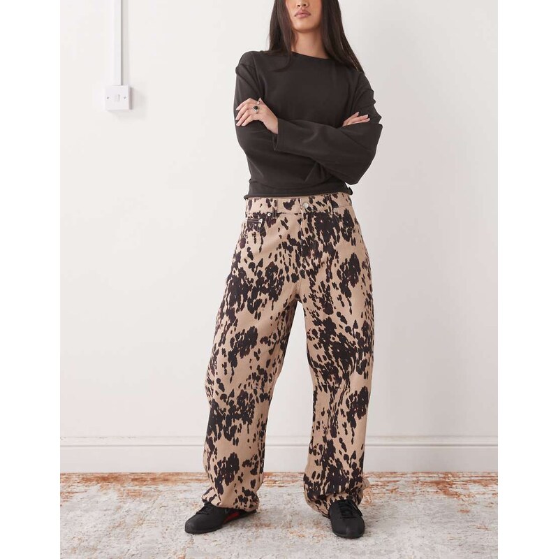 Reclaimed Vintage baggy barrel leg jean in brown cow print 109837735
