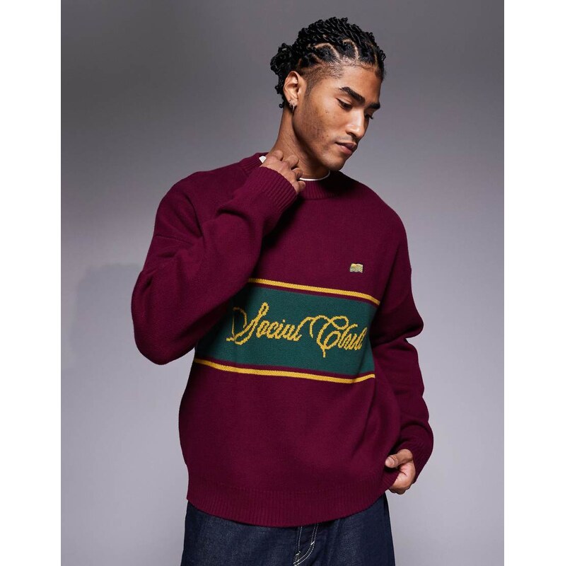 Prohibited knitted logo jumper in red