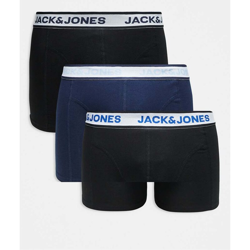 Jack & Jones 3 pack trunk with coloured waistband in navy
